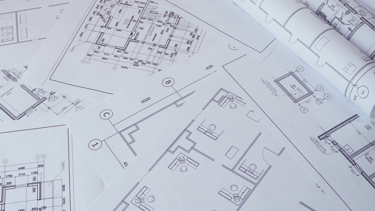 建筑计划。工程房屋图纸和蓝图。视频下载