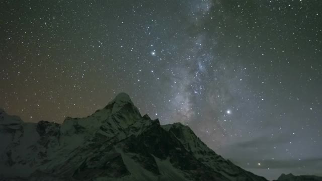 阿玛达布兰山的银河和星空。尼泊尔的喜马拉雅山脉。间隔拍摄视频素材