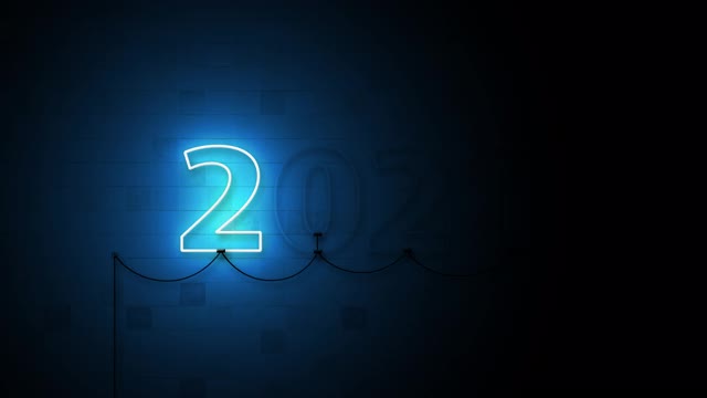 动画4 k。4096 x2304p。2020-2021改变新年快乐2021霓虹灯背景新年决议概念。视频素材