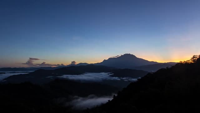 早晨的全景图，基纳巴卢山在远处的背景。视频素材