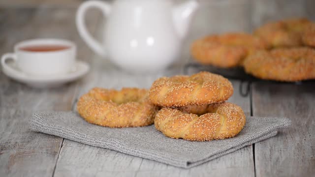 土耳其芝麻百吉饼，土耳其传统糕点视频素材