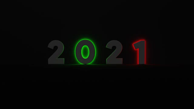 2021年3d霓虹灯。3d文字2021效果霓虹灯彩色视频素材