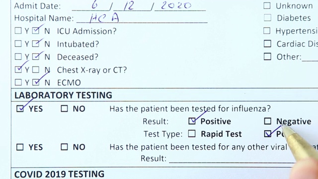 在COVID-19检测表上书写的男子视频素材