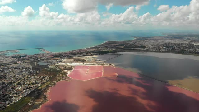 托雷维哈的拉斯萨利纳斯盐粉湖，空中景观视频素材