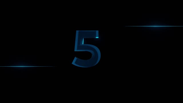5到1数字倒数与青色未来之焰四舍五入。介绍。列表和演示视频模板。高清模板视频素材