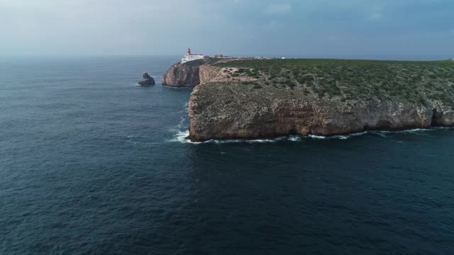 Cabo Sao Vicente灯塔鸟瞰图视频素材