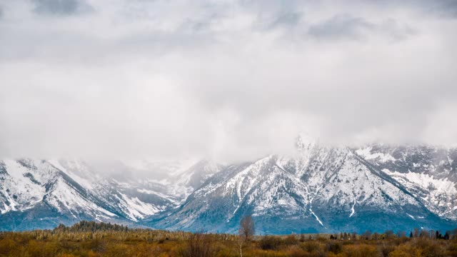 间隔拍摄。雪山阴天，大提顿国家公园，美国。视频素材