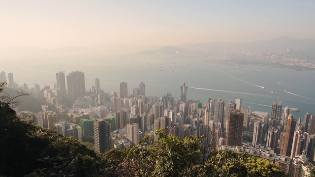 从太平山顶俯瞰美丽的香港和九龙湾全景视频素材