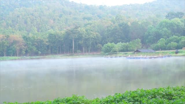 雾正在泰国的湖面上移动。视频素材