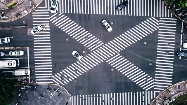 T/L无人机视角的城市街道十字路口视频素材