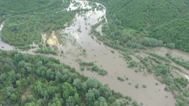 暴雨后森林出现洪水4K航拍视频视频素材