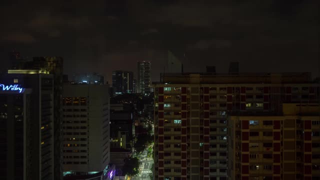 夜间时间新加坡城市中心交通街道屋顶延时全景4k视频素材