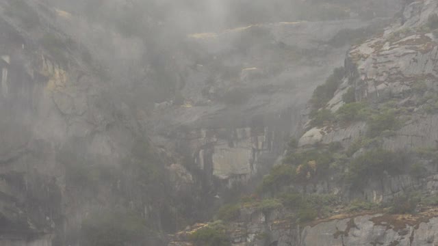 下约塞米蒂落在大雨，约塞米蒂山谷，暴风雨的一天，约塞米蒂国家公园，马里波萨县，加利福尼亚州，4K视频视频素材