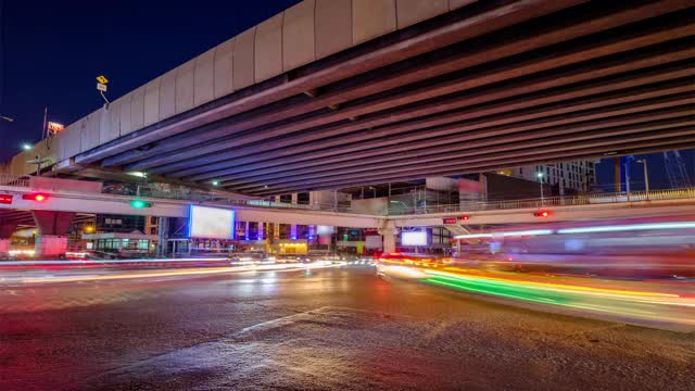 时间流逝的曼谷城市，泰国。城市交通的夜间延时镜头视频素材