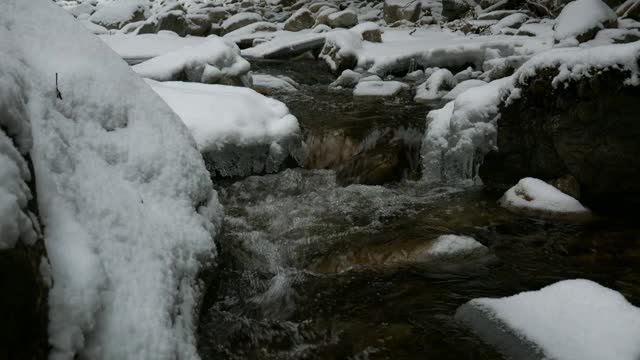 森林里的雪河视频素材