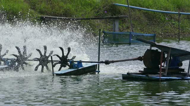 水产养殖用曝气水轮机视频素材