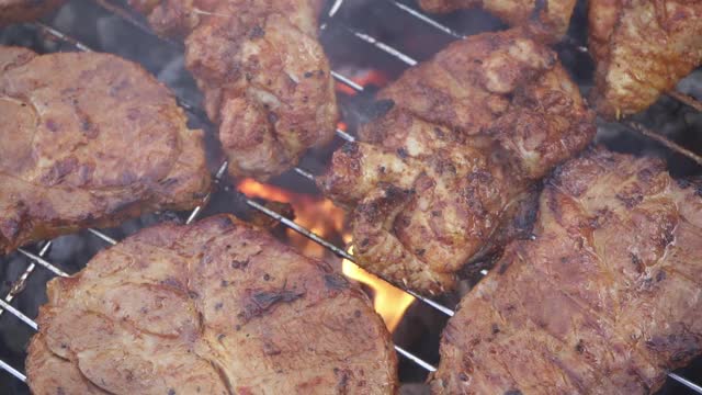 夏日烧烤牛排食物视频素材