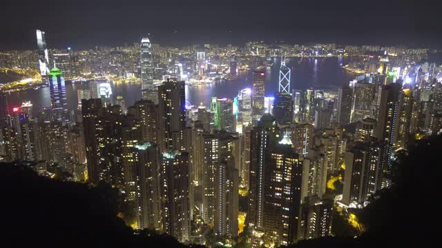 香港晚上从太平山顶，时光流逝视频素材