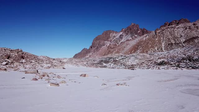 覆盖着雪的高高的岩石。图约克苏冰川视频素材