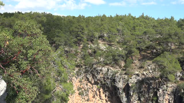 在深而陡峭的岩石峡谷底部的小水域视频素材