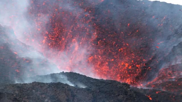 Fimvorduhals火山喷发的特写。视频素材