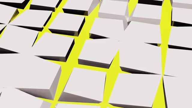 White Square Shapes 3D Rendering Animation以一种风格的方式连接它的角落。未来的黄色背景。高清3D渲染视频模板视频下载