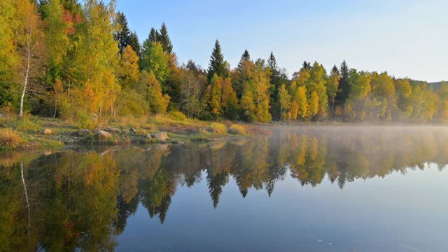 Schluchsee湖在秋天的日出，Schluchsee, Schwarzwald, Baden-Württemberg，德国视频素材