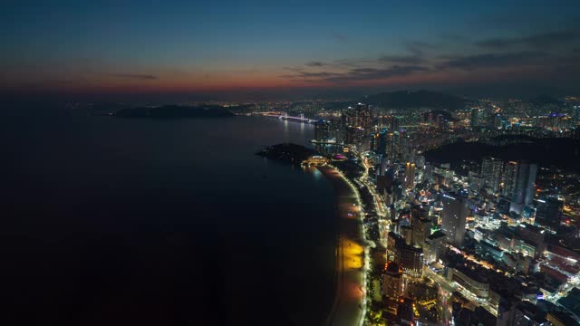 韩国釜山海云大谷，东白石岛，光大公桥，海云大谷，海洋城夜景视频素材