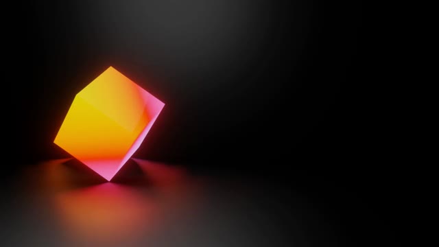 抽象技术数字霓虹彩色发光盒或立方体背景三维渲染视频素材