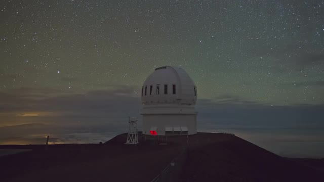 大岛-美国夏威夷莫纳克亚山天文台的CFHT(加拿大法国夏威夷望远镜)夜空视频素材