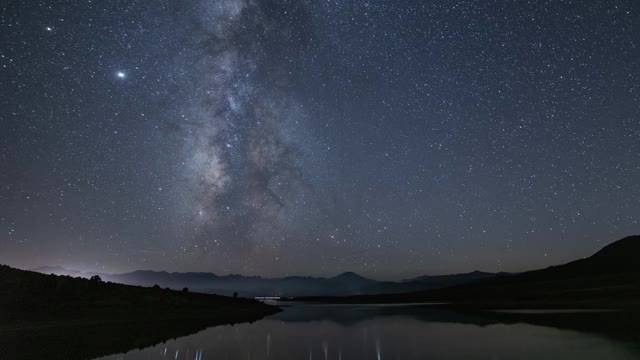 星星，湖泊，夜空，时光流逝视频素材