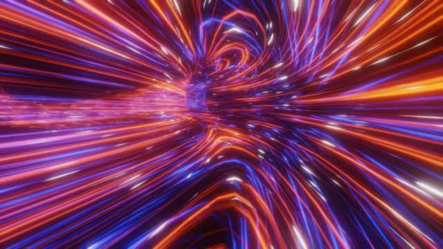 抽象未来流数字数据霓虹速度运动发光的光轨迹隧道背景3D渲染视频素材