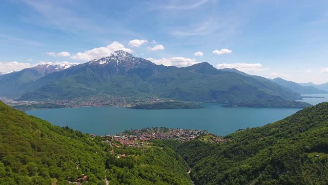 高山之间的科莫湖的空中景观视频素材