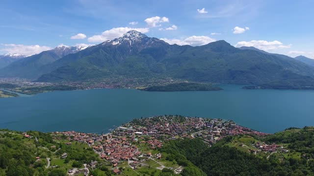 高山之间的科莫湖的空中景观视频素材