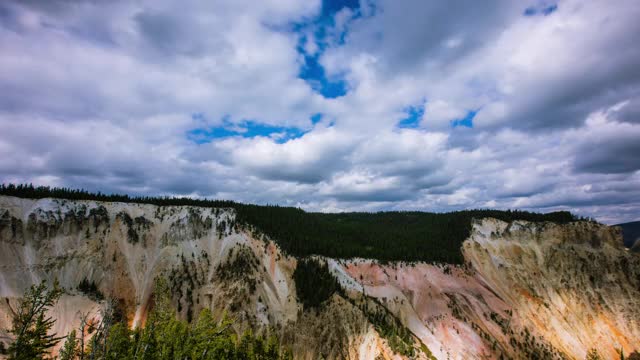 时间流逝——美国怀俄明州黄石国家公园大峡谷美丽的天空和山景视频素材