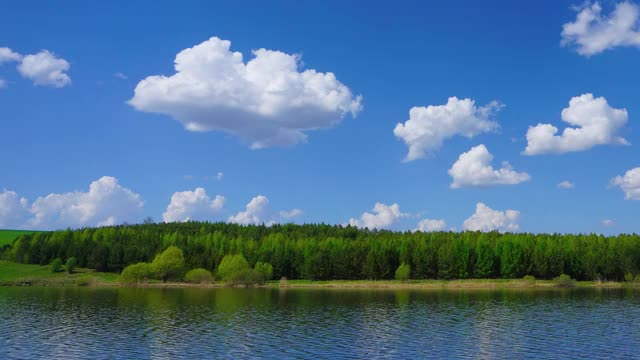 云朵倒映在平静的湖面上视频素材