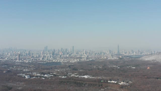 现代城市和雪林鸟瞰图视频素材