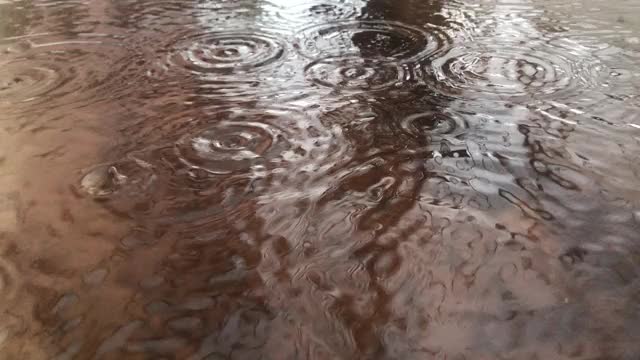 雨水滴在泥泞的水坑里视频素材