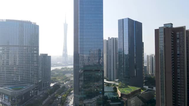 广州城市建筑景观天际线鸟瞰图视频素材