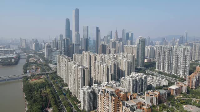 广州城市建筑景观天际线鸟瞰图视频素材