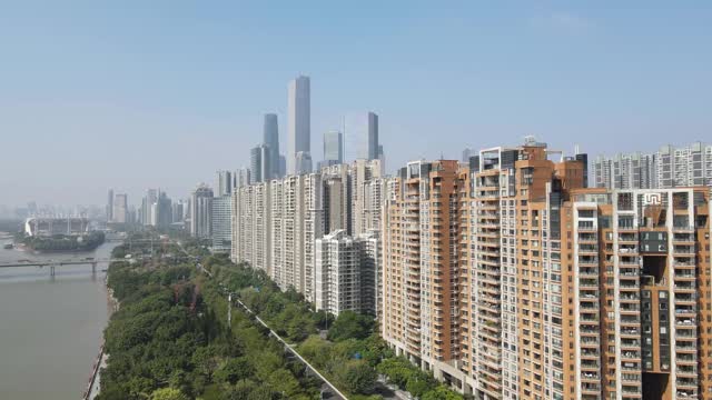 广州城市建筑景观天际线鸟瞰图视频素材