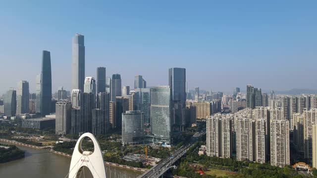 广州城市建筑景观天际线鸟瞰图视频素材