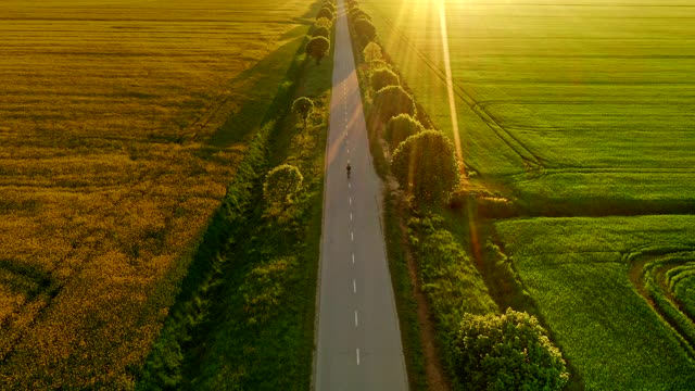 空中背包客在乡间的路上行走视频素材