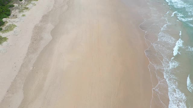 鸟瞰清澈的原始海洋和海浪沿海岸视频素材