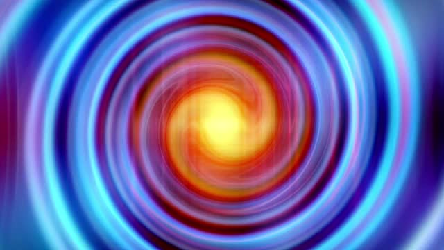 抽象Flare Gold Light with Blue Purple Psychedelic Spiral Fractal Turbulence Background Seamless Loop Animation. 4K 3D背景音乐，标题介绍，过渡，演示和背景。视频素材