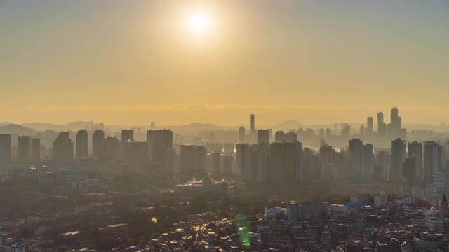 韩国首尔，从日落到夜晚的Yeouido周围的城市景观/龙山谷和永登浦谷视频素材