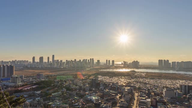 松岛国际商务区从白天到晚上/延秀谷，仁川，韩国视频素材