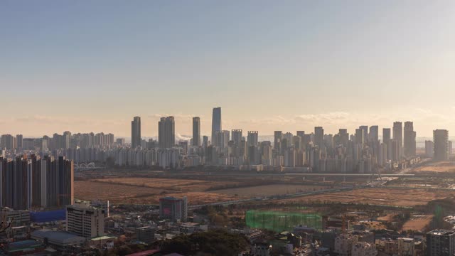 松岛国际商务区从白天到晚上/延秀谷，仁川，韩国视频素材