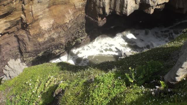 动力水在峡谷的岩石海岸和山区新西兰。视频素材