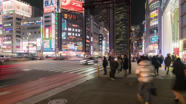 时光流逝:东京新宿歌舞伎町挤满了行人和游客视频素材